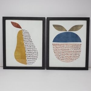 Melrose Set Of 2 Pear And Apple Prints With Grey plastic frames 14.25"x11 5"